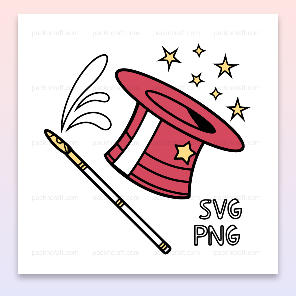 Illustration de chapeau de magicien étoilé pour stickers et déco, Chapeau magique avec étoiles en SVG, parfait pour cadre, Design de chapeau étoilé pour personnaliser mugs, Sticker de chapeau de magicien étoilé, idéal pour DIY, Chapeau étoilé sur t-shirt, design tendance et magique
