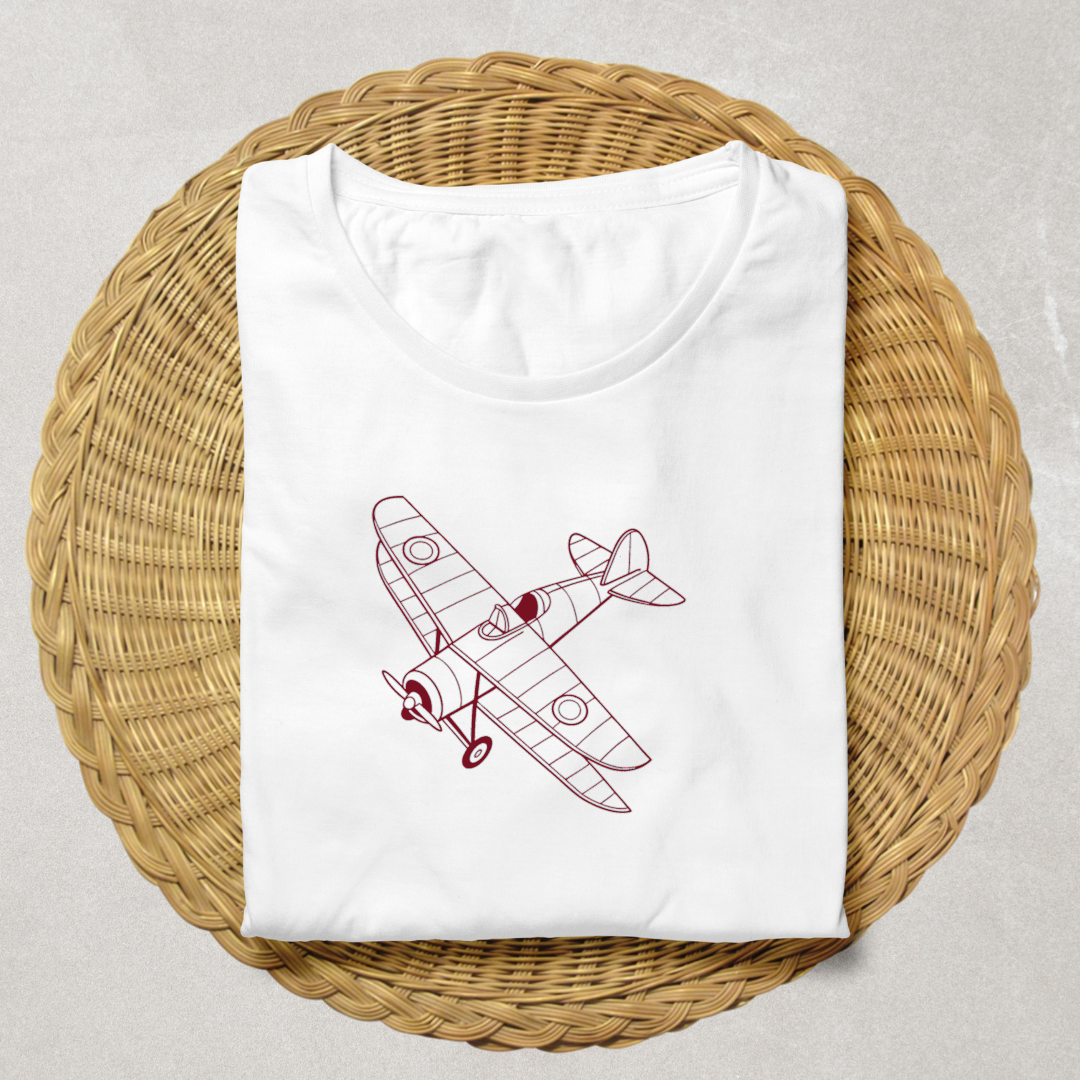 T-shirt avec motif avion vintage en ligne monochrome pour une touche aérienne