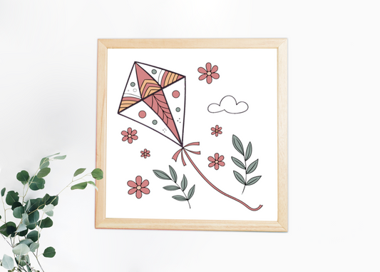 Cadre avec motif de cerf-volant amical en style vectoriel floral sur fond printanier