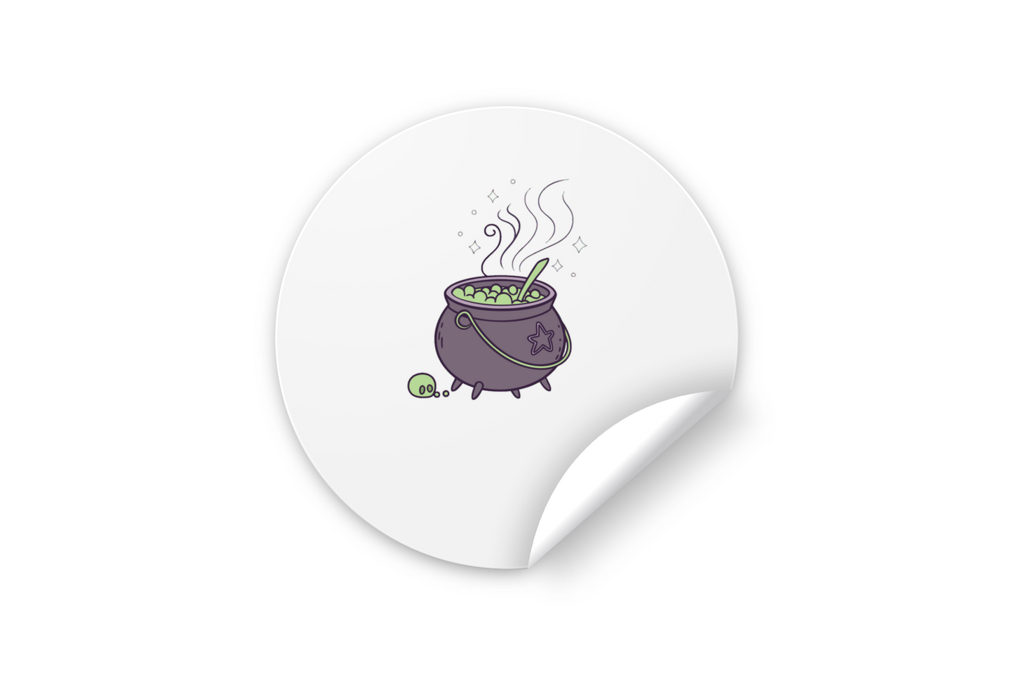 Sticker avec icône numérique de chaudron magique sur fond mystique