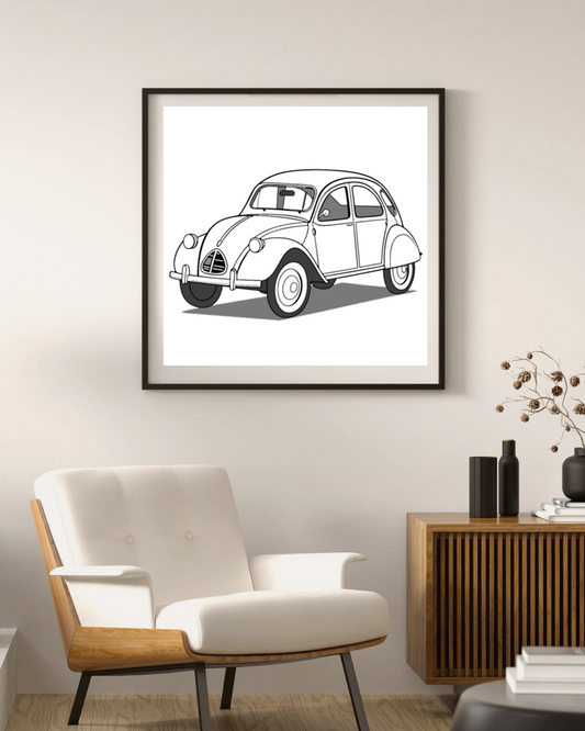 Citroën 2CV en mouvement | Style vintage | Illustration rétrospective