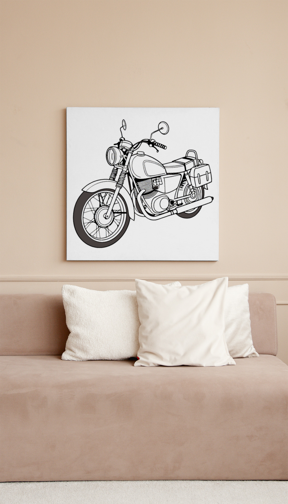 Cadre décoratif avec illustration de moto classique, un ajout élégant.