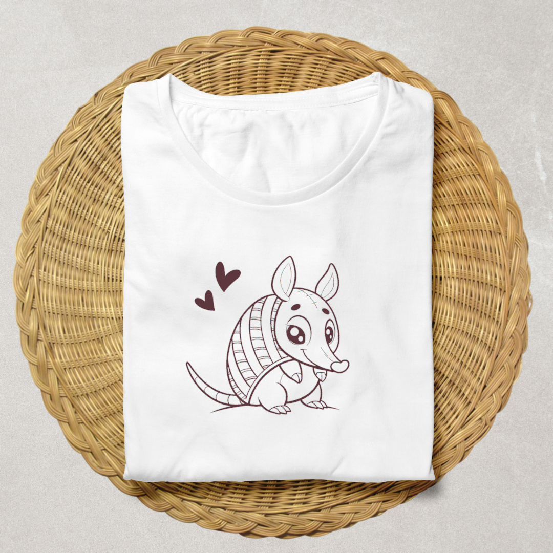 T-shirt avec dessin vectoriel de tatou dans un style exploratoire et artistique