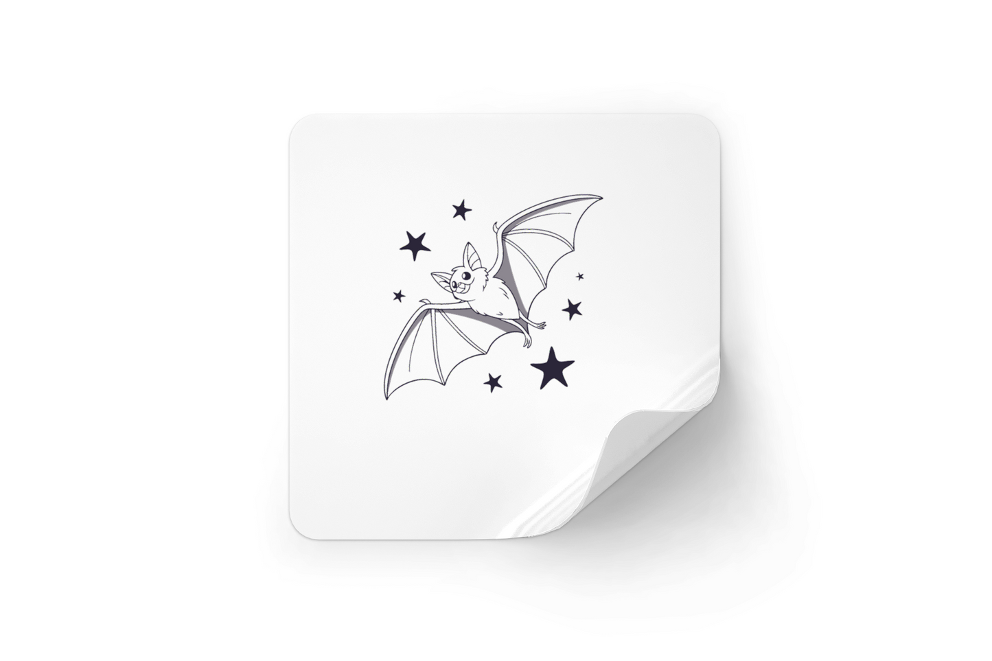 Sticker déco affichant une chauve-souris joyeuse sur fond de nuit étoilée