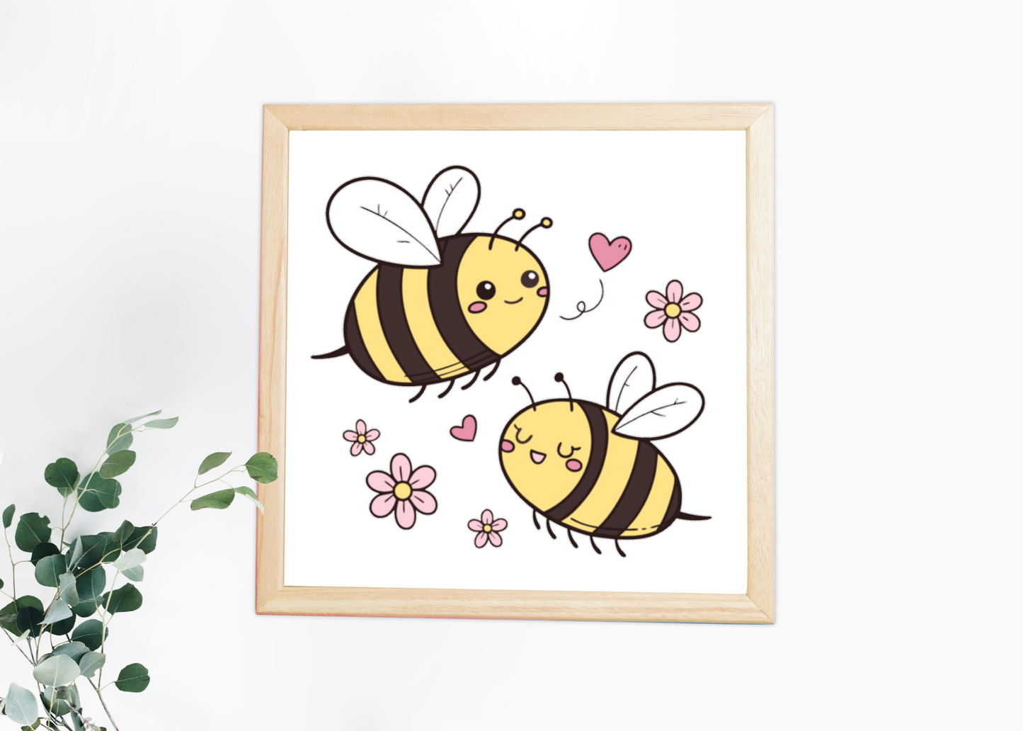 Cadre avec des abeilles kawaii dans un style printanier lumineux et joyeux