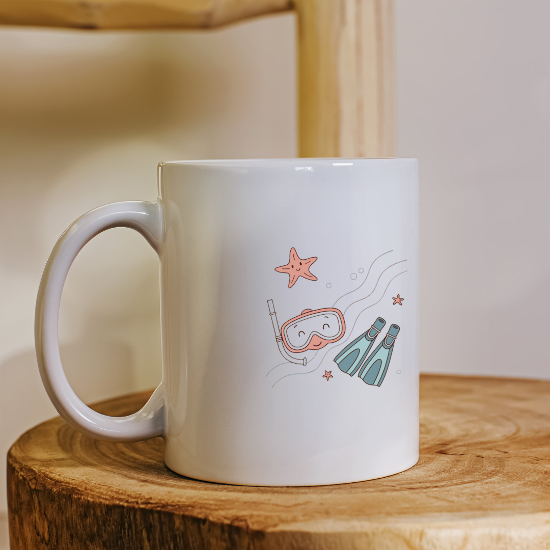 Mug avec design pastel d'un plongeur heureux pour une aventure marine vibrante