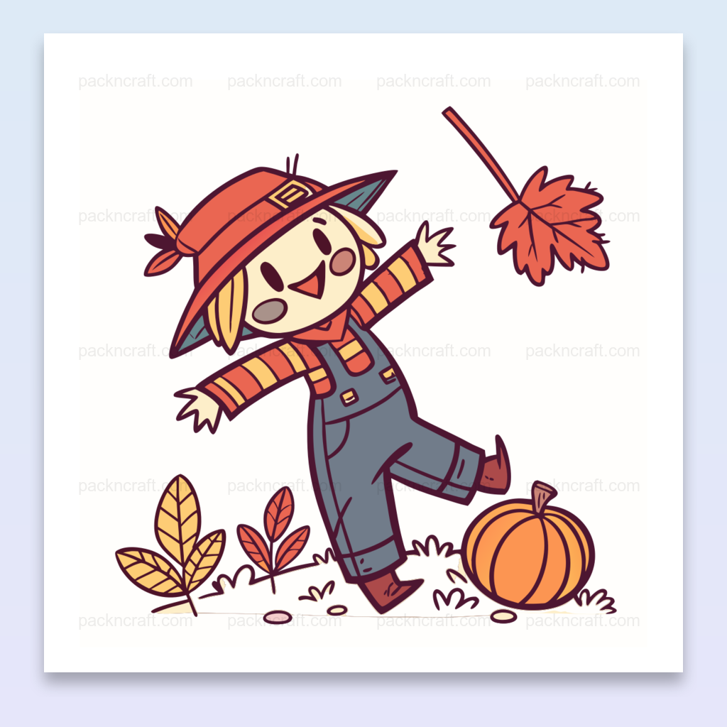 Épouvantail joyeux avec feuille en automne, idéal pour déco et projets DIY