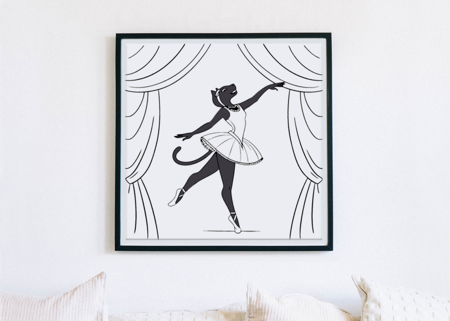 Cadre avec chat élégant dansant en scène de ballet gracieuse