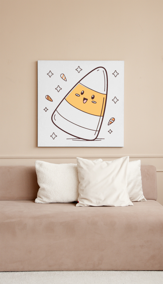 Cadre illustré d'un bonbon maïs style kawaii pour Halloween déco ludique