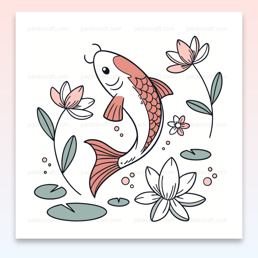 Illustration vectorielle de poisson Koi avec fleurs, usage DIY et déco