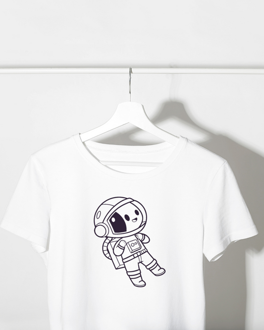 T-shirt affichant un astronaute flottant minimaliste dans un design moderne épuré