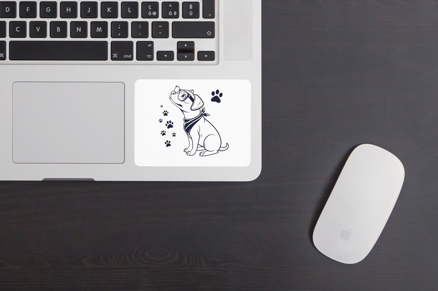 Sticker à motif de chien curieux avec lunettes style minimaliste amusant et moderne