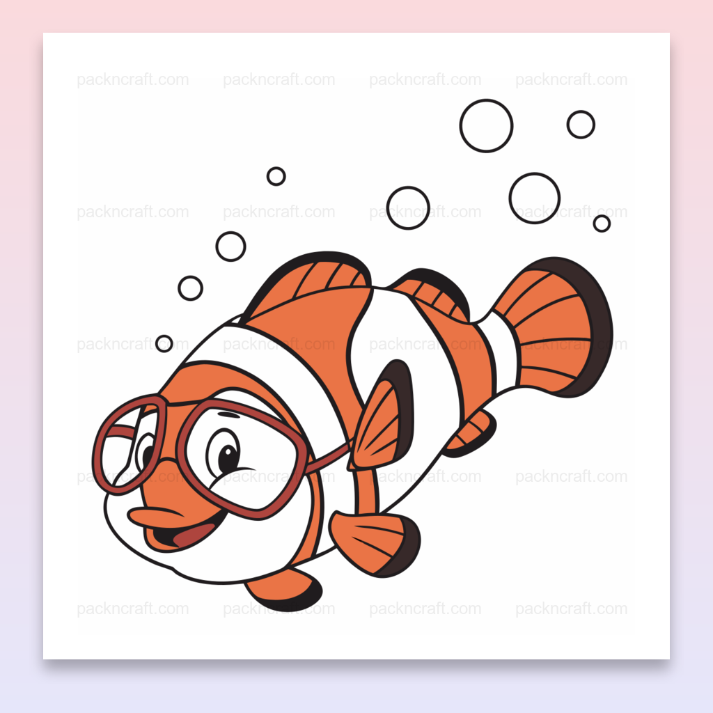 Illustration du poisson clown curieux en fichier SVG, idéal pour DIY et déco marine.