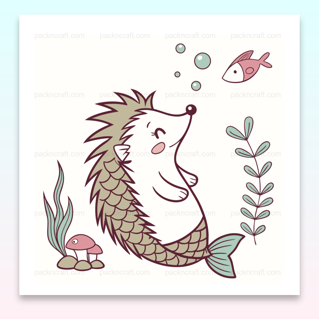 Illustration d'un hérisson sirène en style pastel, parfait pour projets marins et créatifs
