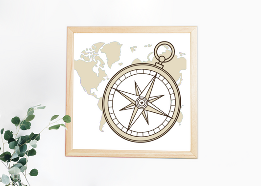 Cadre vintage avec boussole aventure, parfait pour ajout décoratif et rétro