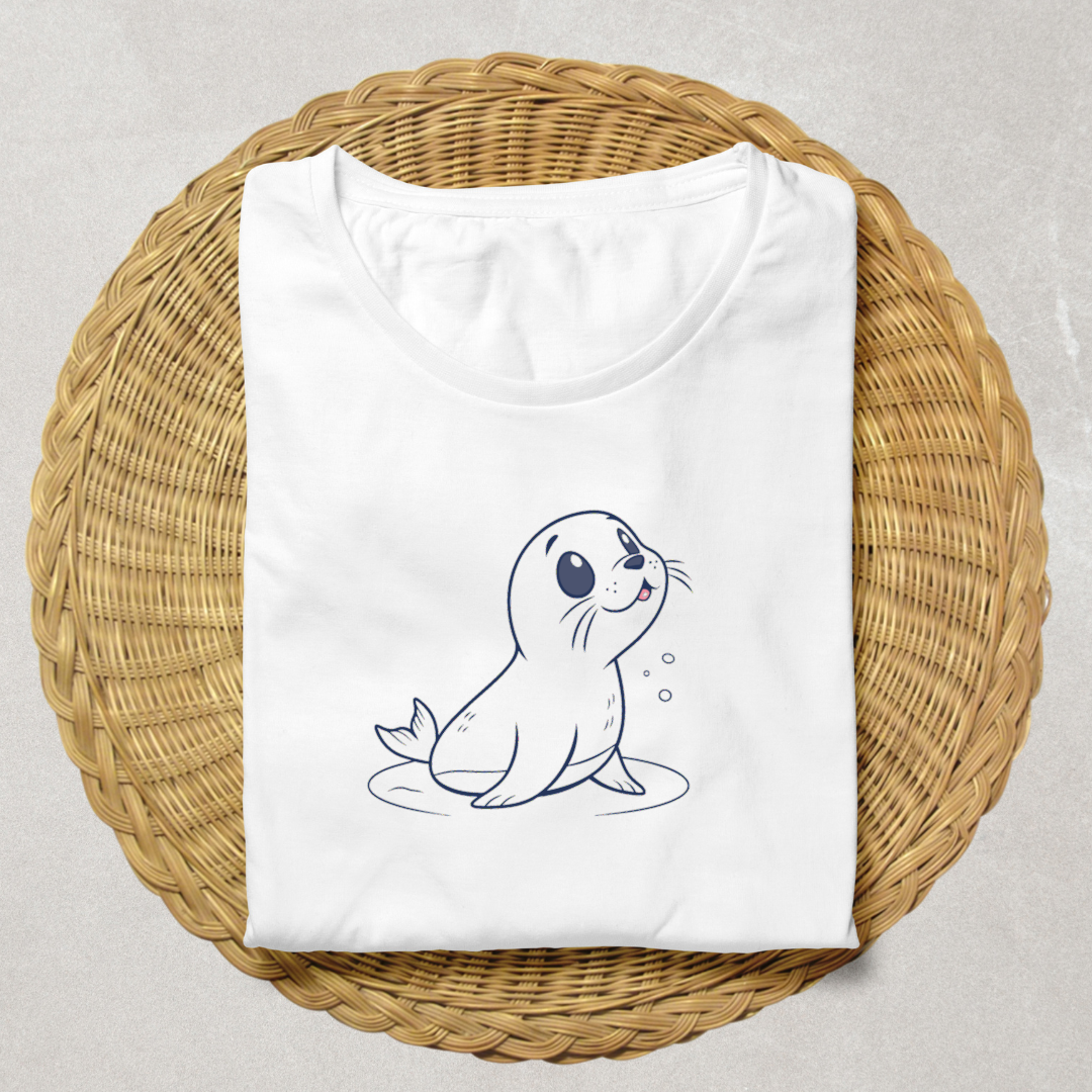 T-shirt décontracté avec phoque espiègle sur glace dans un design marin doux