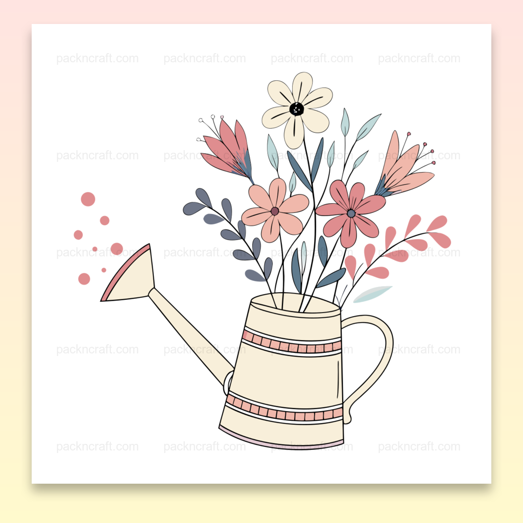 Illustration vectorielle d'un arrosoir fleuri pastel pour projets créatifs.