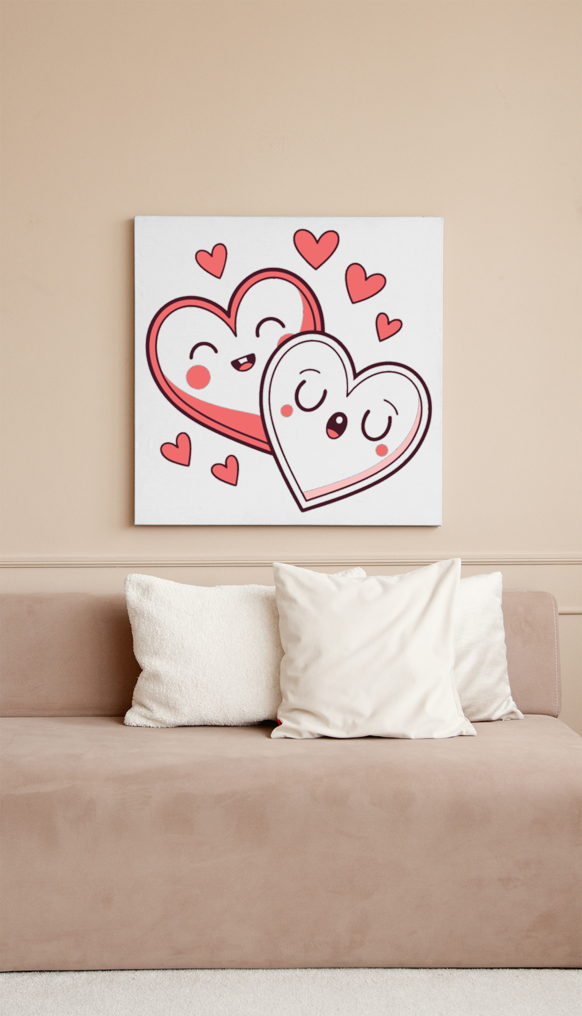 Affiche décorative avec cœurs entrelacés, idéale pour cadre mural.