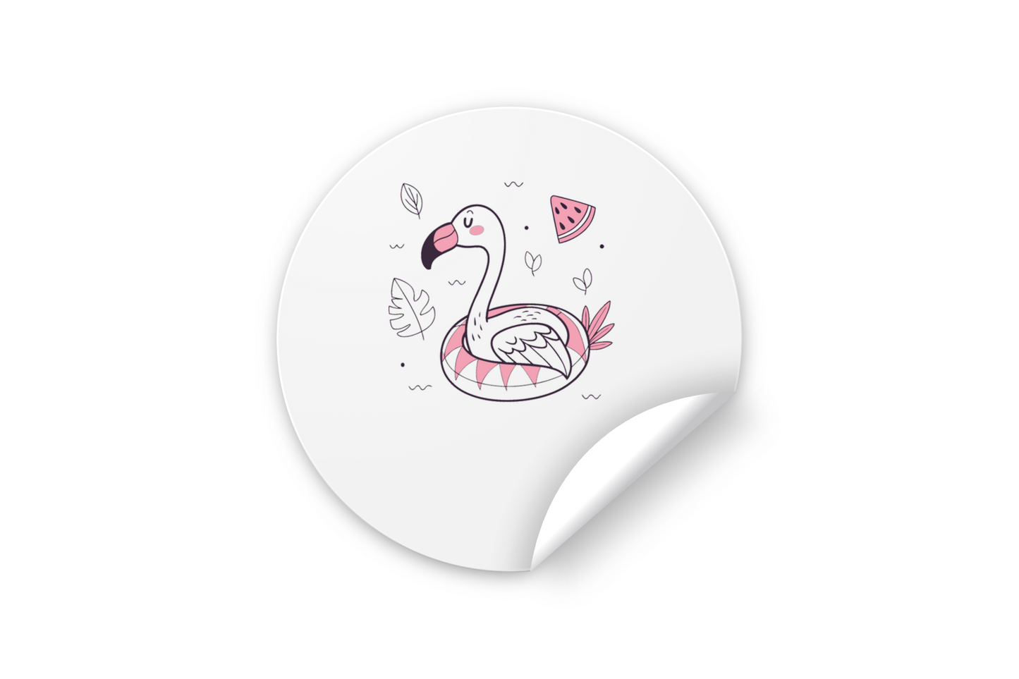 Sticker avec pastel Flamant Joyeux flottant sur une bouée estivale, parfait pour l'été