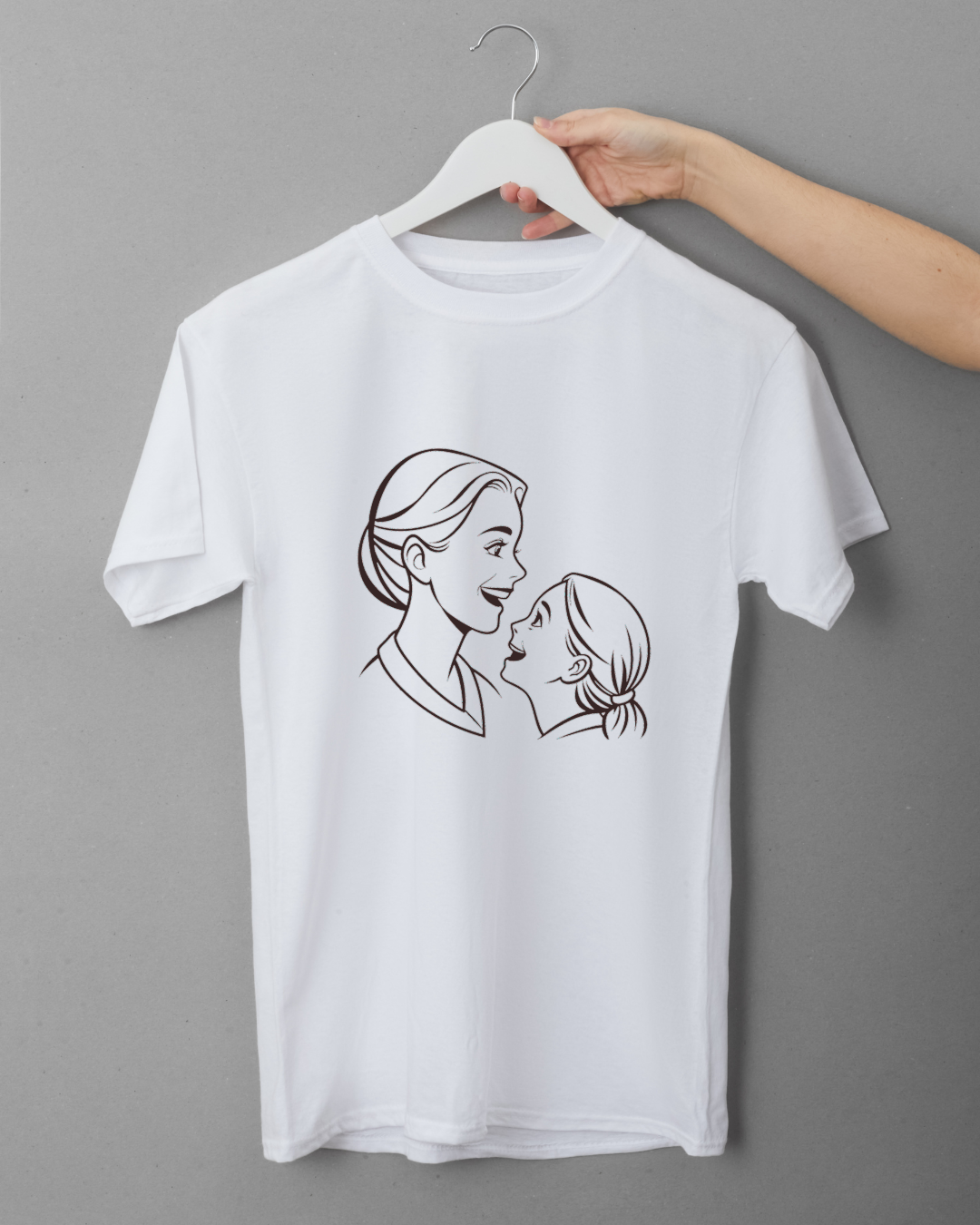T-shirt avec dessin vectoriel détaillé de mère et fille créant une ambiance chaleureuse