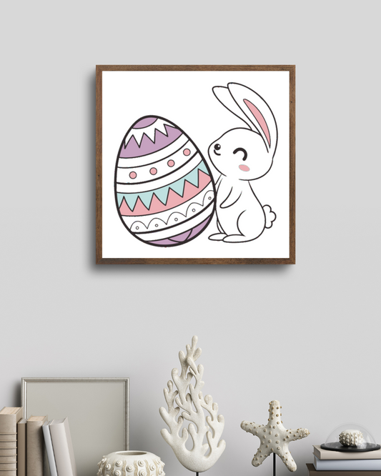 Cadre festif avec motif kawaii de lapin joyeux et œuf de Pâques