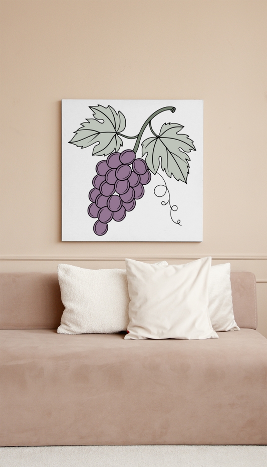 Cadre élégant avec icône raisin pastel thème nature décoratrice murale