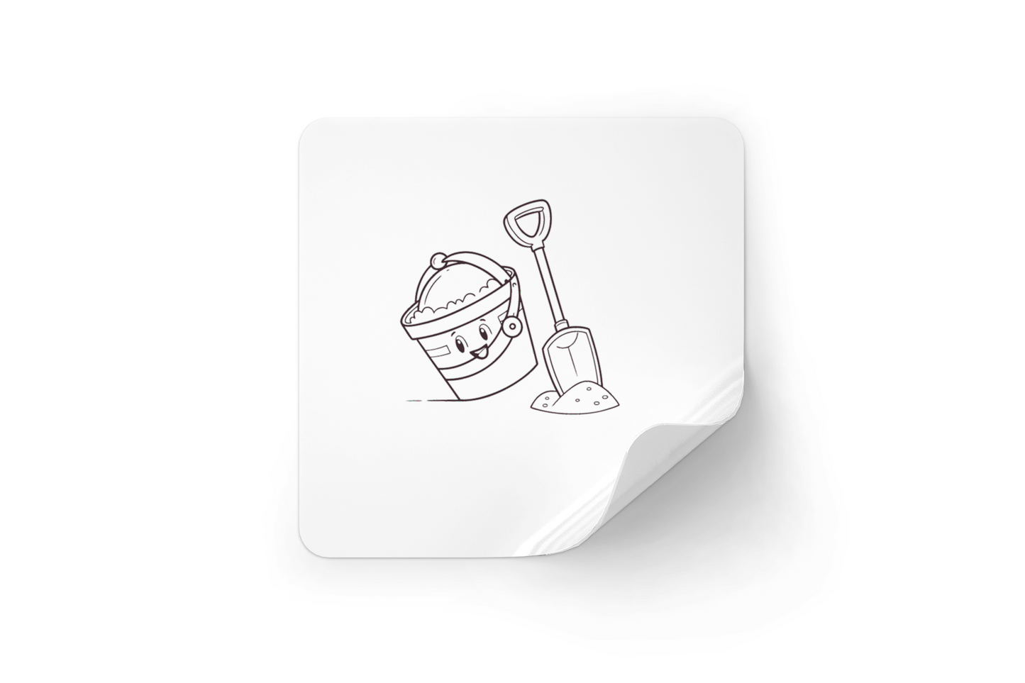 Sticker avec un seau joyeux et une pelle en activité au thème plage ludique