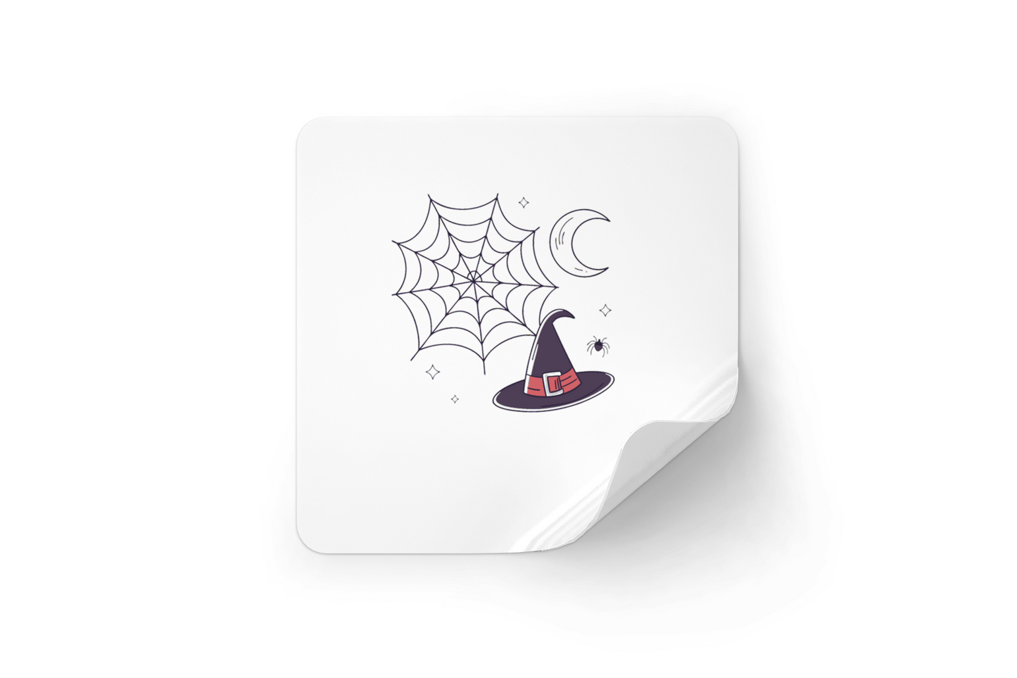 Sticker thème Halloween avec chapeau de sorcière et toile, style doodle attractif