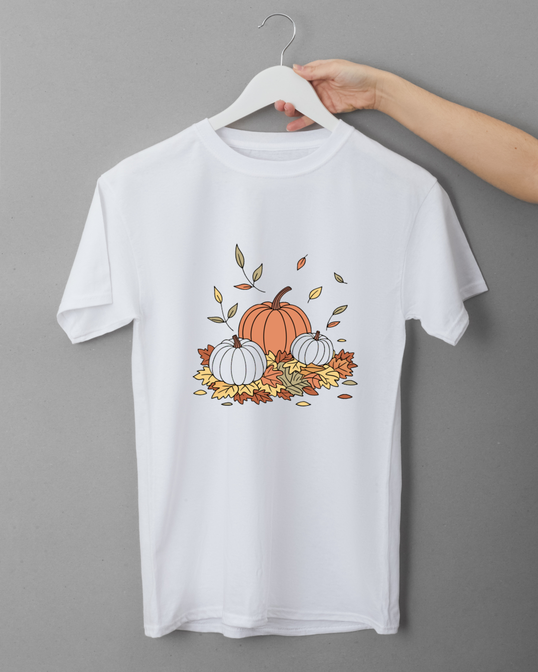 T-shirt saisonnier avec citrouille aérienne en doodle stylisé