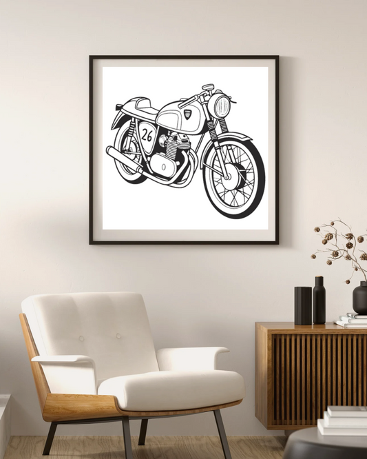 Cadre avec design de la moto Norton Manx 1950, idéal pour la décoration intérieure.