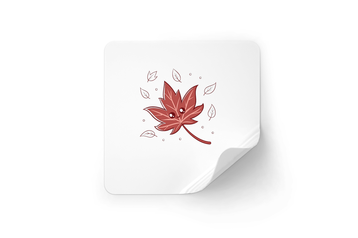 Sticker décoratif avec feuille souriante au style automnal et une ambiance cosy