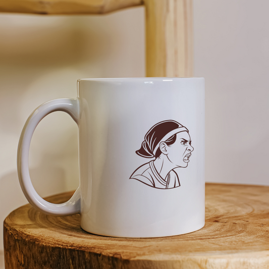 Mug vintage avec icône femme en colère, émotions intenses style rétro