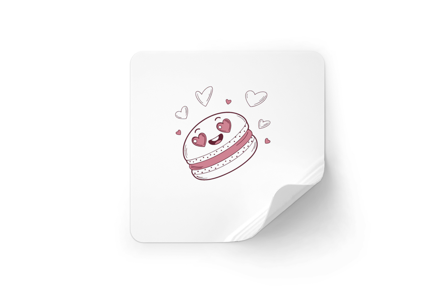 Sticker macaron kawaii avec dessin doodle sur fond blanc