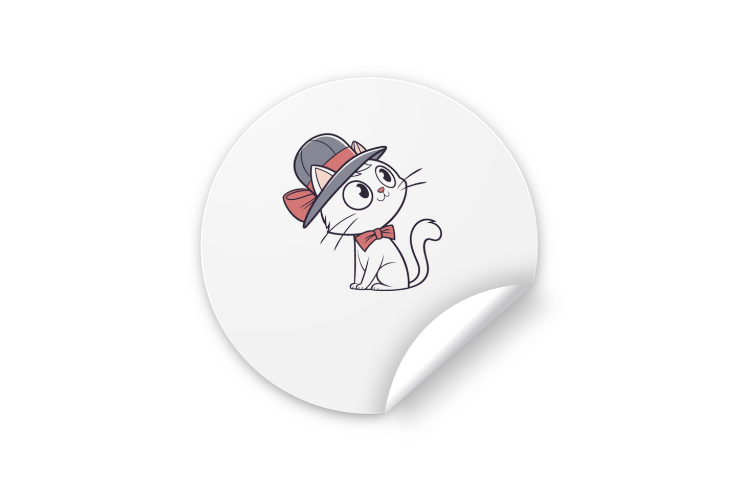 Sticker décoratif avec un chat curieux portant un chapeau dans un style cartoon élégant