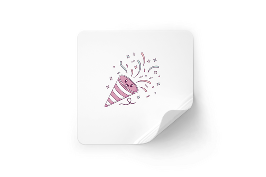 Autocollant canon à confettis en style kawaii pour papeterie adorable