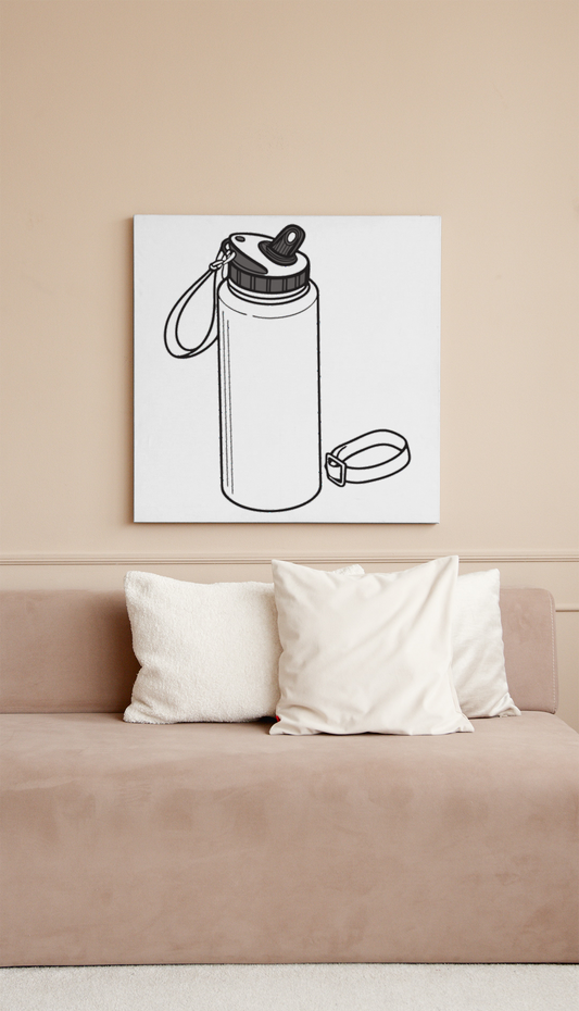 Cadre avec œuvre monochrome évoquant le sport et l'aventure