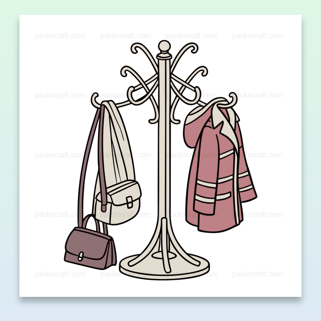 Illustration minimaliste de portemanteau chargé pour usage décoratif.