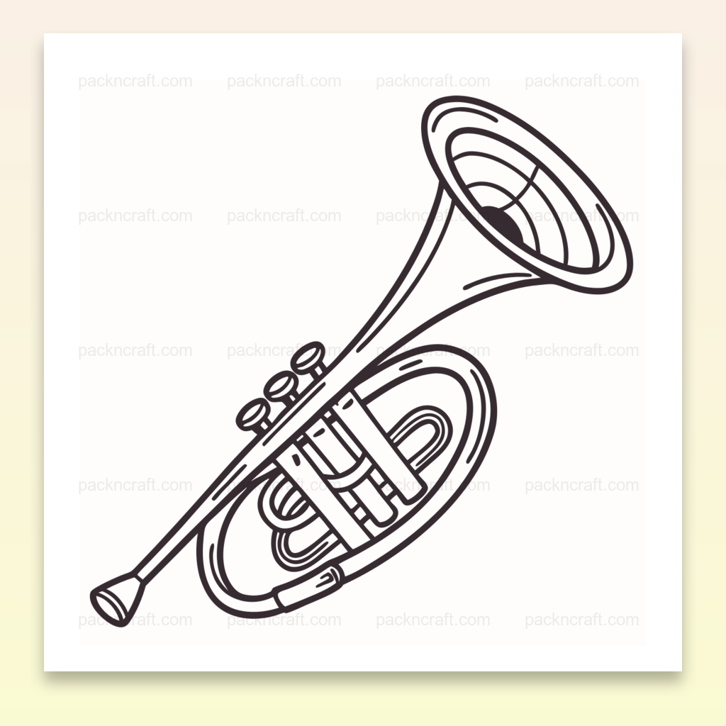 Illustration vectorielle d'une trompette au style vintage, idéale pour papeterie et projets créatifs.