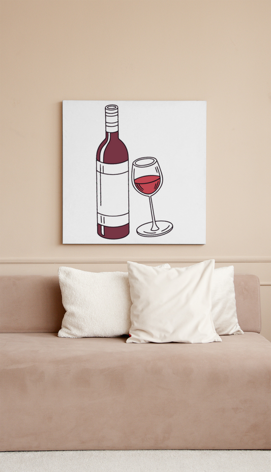 Cadre moderne avec dessin animé d'une bouteille de vin et verre symbolisant la convivialité