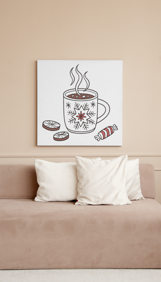 Cadre décoratif avec icône chocolat chaud style flat pour ambiance cocooning