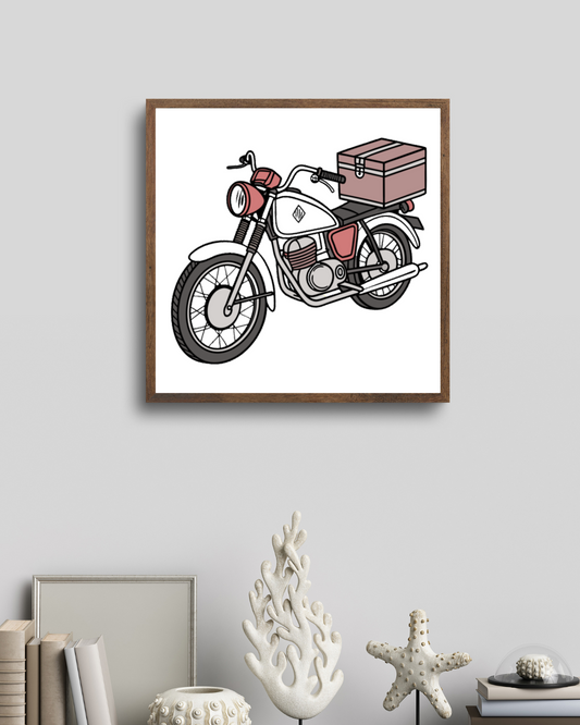Cadre décoratif avec moto de livraison vintage 1960s.