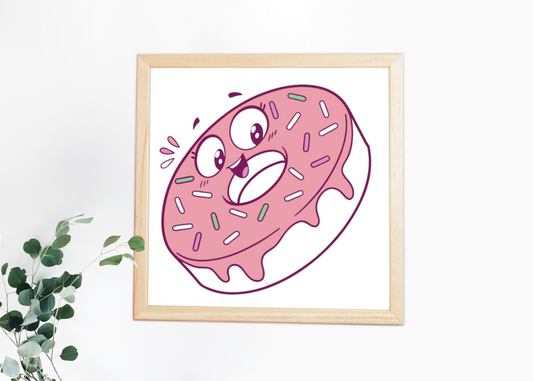 Cadre décoratif avec donut joyeux pastel sur fond doux pour une ambiance sucrée