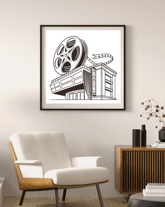 Cadre rétro de première de film, illustration vintage en style cinéma