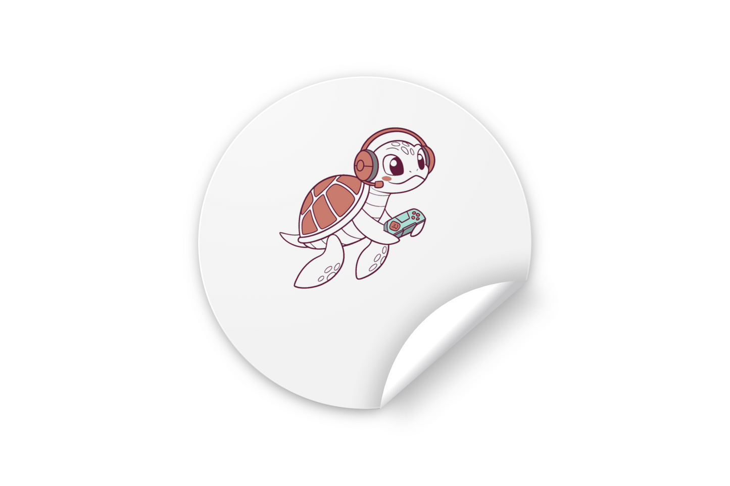 Sticker high-tech avec tortue joyeuse, design style vectoriel pour les gamers