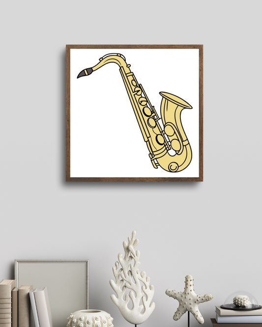 Cadre artistique montrant un saxophone dans un style jazz vectoriel musical