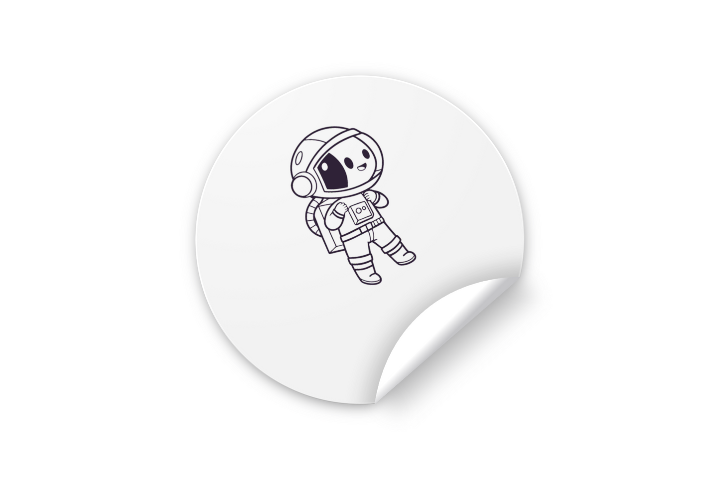 Stickeur avec astronaute minimaliste flottant sur fond neutre pour fans de l'espace
