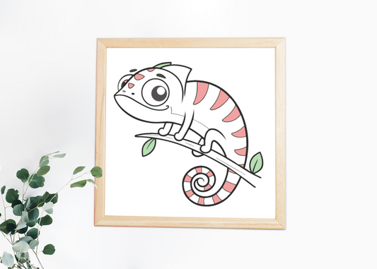 Cadre avec un caméléon artistique dans un style doodle extravagant et exotique