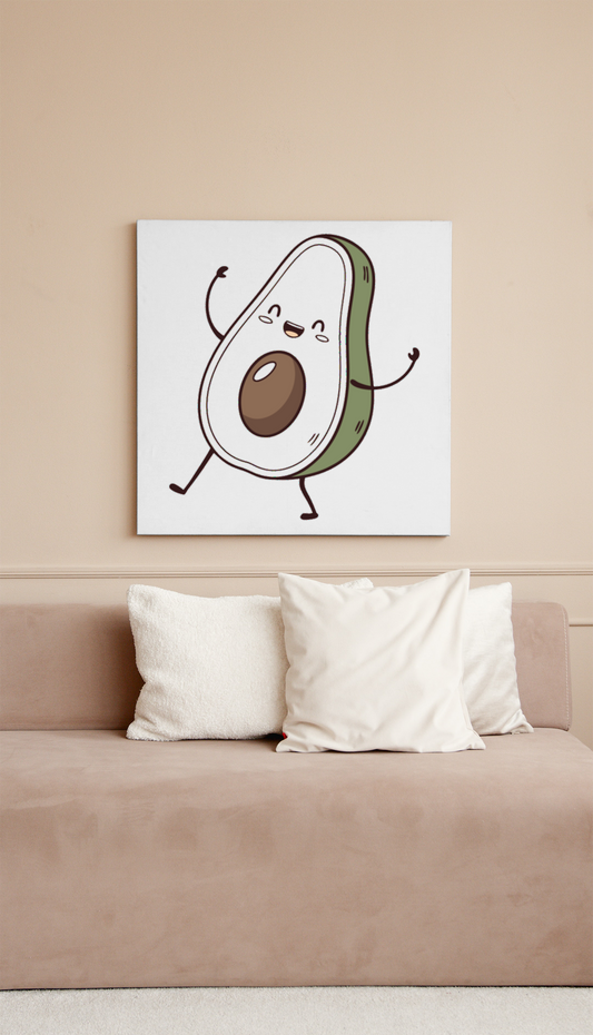 Cadre festif avec un avocat joyeux dansant, apportant une touche de mignonnerie