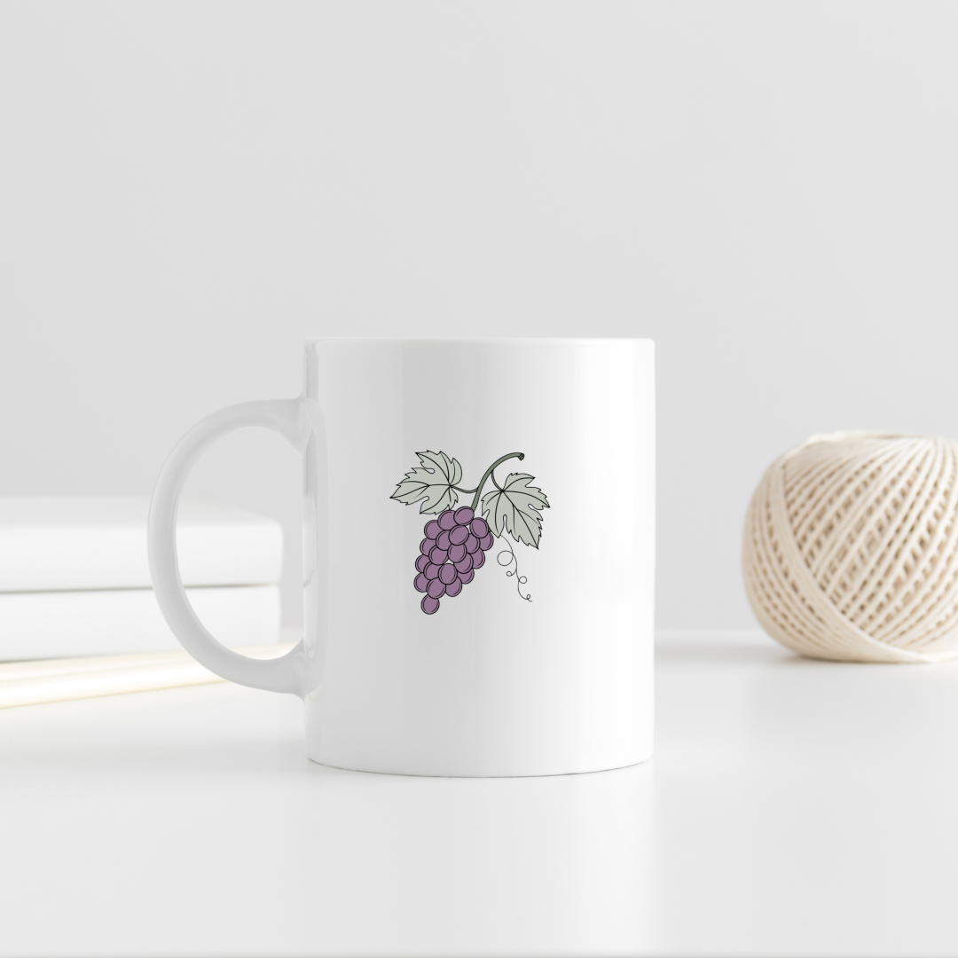 Mug en céramique décoré d'un motif de raisin stylisé élégant avec des tons pastel