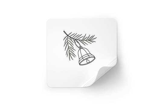 Sticker festif illustrant une cloche minimaliste dans un style de Noël suspendu
